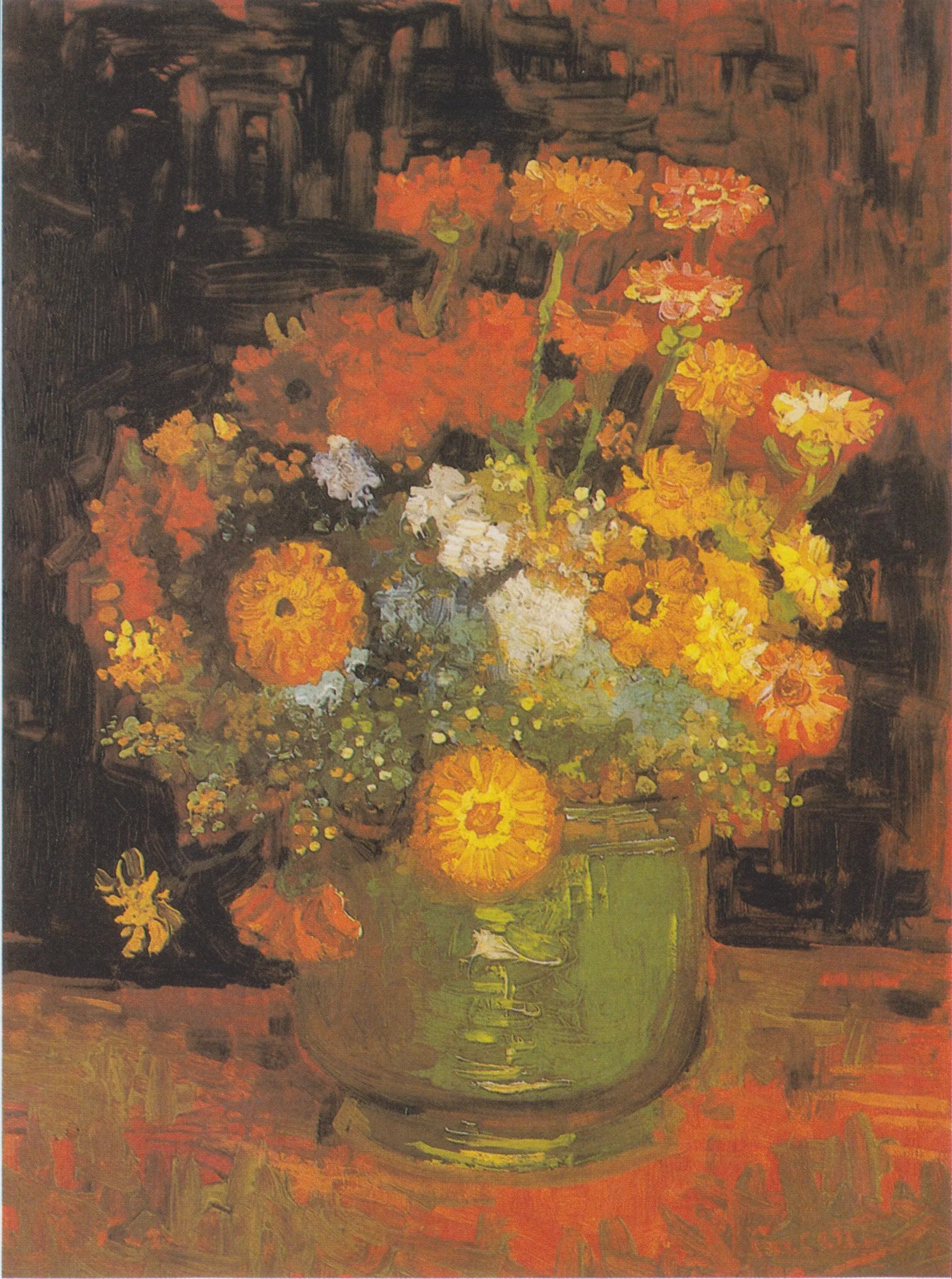 Reproduction du tableau « Bol avec Zinnias - Vincent van Gogh » par Alpha Reproduction en peinture à l’huile