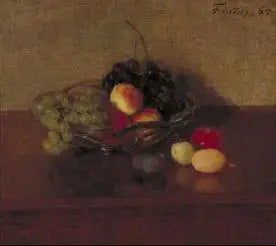 Glass bowl with white and blue grapes, peaches and plums - Henri Fantin-Latour