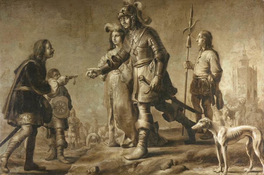 Boudewijn van Heusden (?-870) et son épouse Sophia reçoivent les honneurs de l'envoyé du roi Edmond - Artiste inconnu du Rijksmuseum