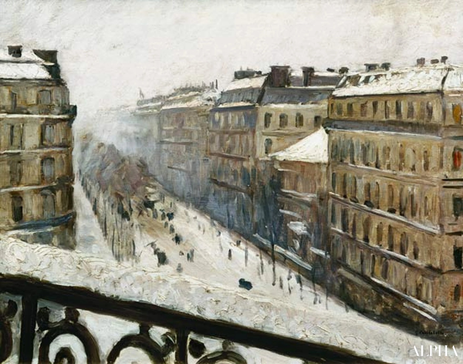 Boulevard Haussmann under the snow - Caillebotte - High-end reproductions of paintings and artworks