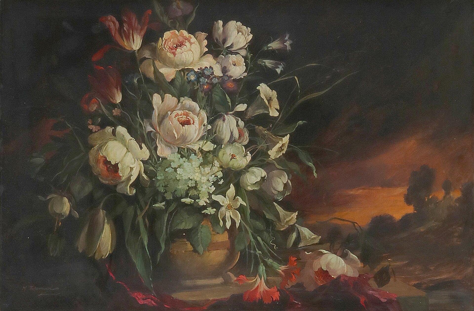 Bouquet aux pivoines par Max Fuhrmann, peinture de pivoines