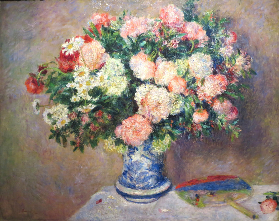 Bouquet of Chrysanthemums and a Japanese Fan - Pierre-Auguste Renoir