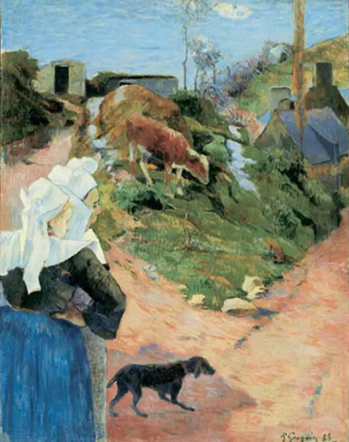 Breton Women at the Turn of a Road, or Breton Women and Calf - Paul Gauguin
