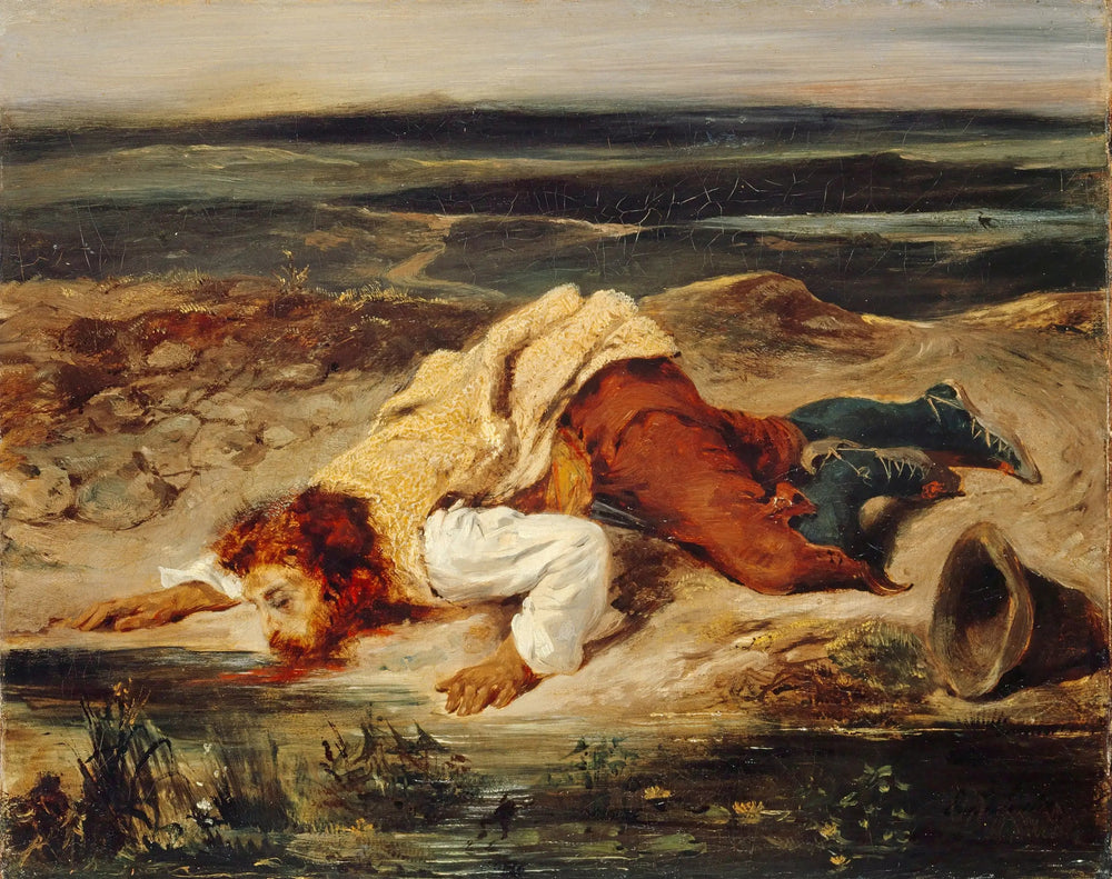 Reproduction du tableau « Brigand blessé - Eugène Delacroix » par Alpha Reproduction en peinture à l’huile