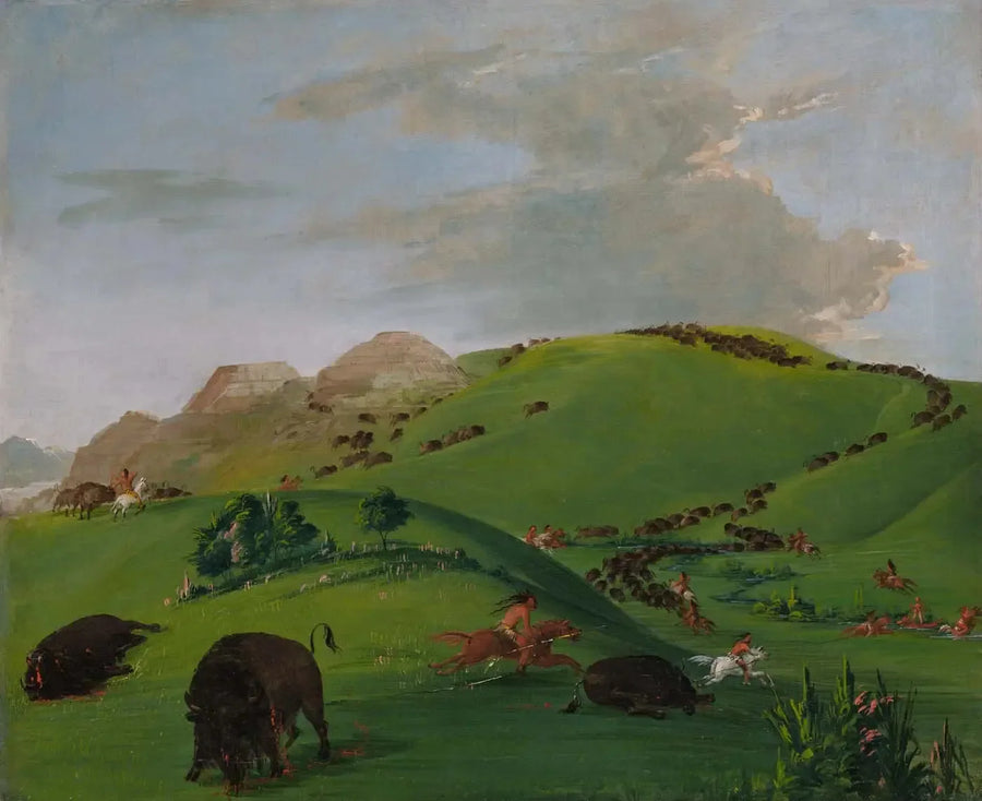 Buffalo Chase, Yellowstone River Mouth - George Catlin