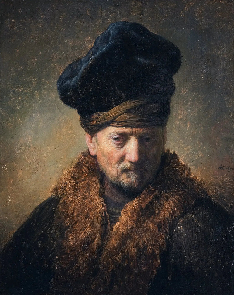 Bust of an old man with a fur hat - Rembrandt
