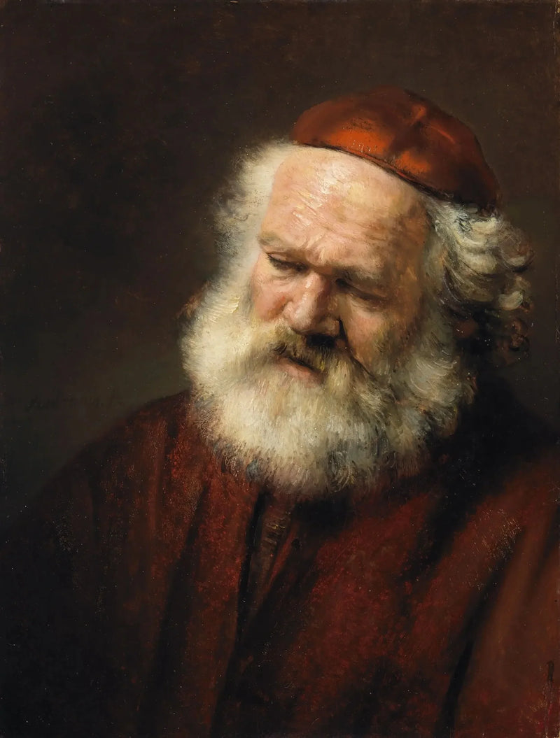 Bust of an old bearded man with a red cap - Rembrandt