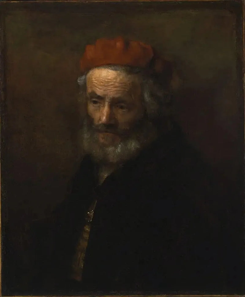 Bust of an old man wearing a red hat - Rembrandt