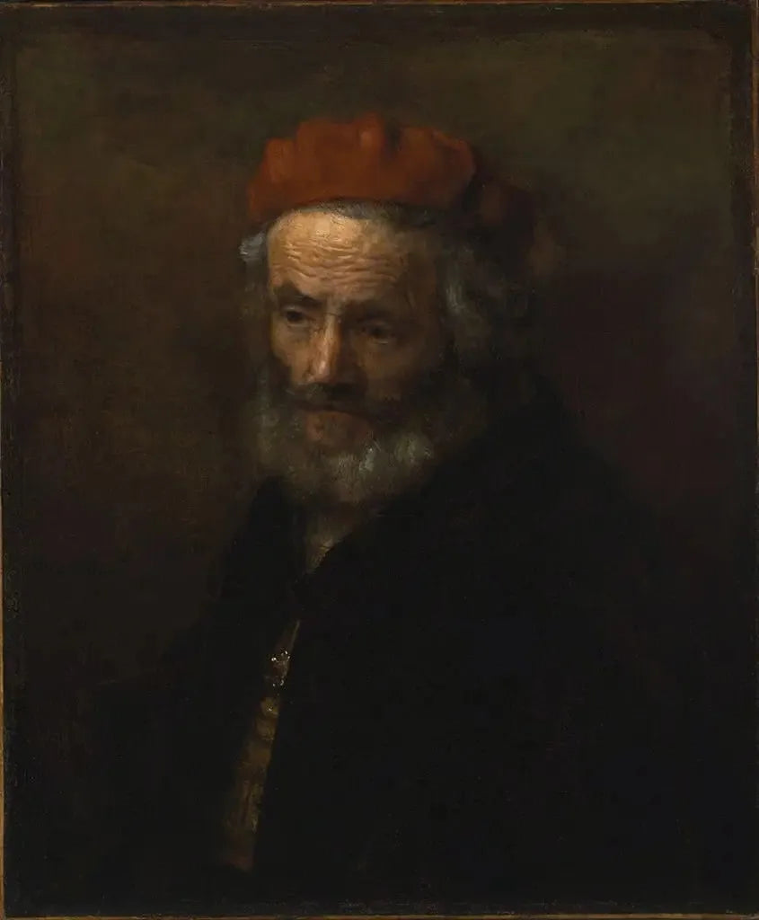 Bust of an old man wearing a red hat - Rembrandt