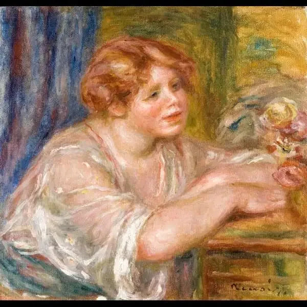 Bust of a Young Girl Looking at Flowers - Pierre-Auguste Renoir
