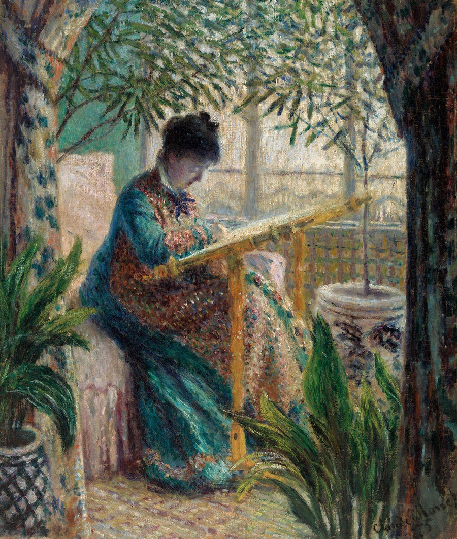 Madame Monet embroidering, Camille at trade W366 - Claude Monet