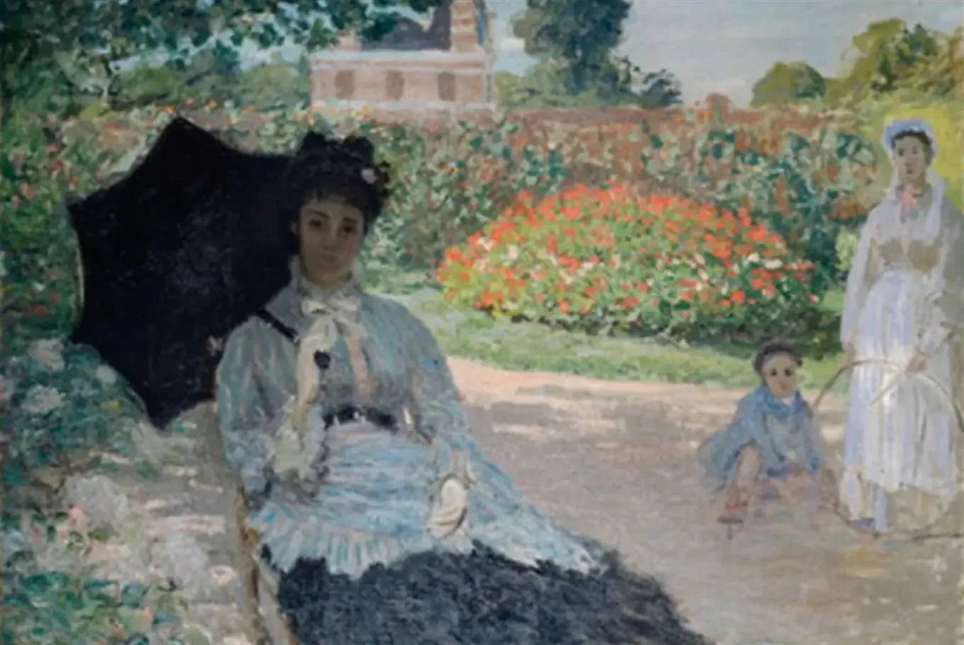 Camille dans le jardin avec Jean et une servante W280 par Claude Monet, 1873