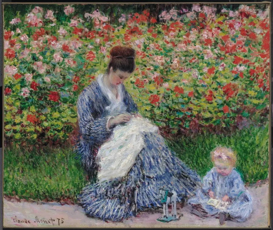 Camille Monet and a child in the artist's garden at Argenteuil - Claude Monet