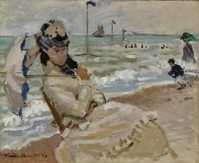 Camille on the beach at Trouville - Claude Monet