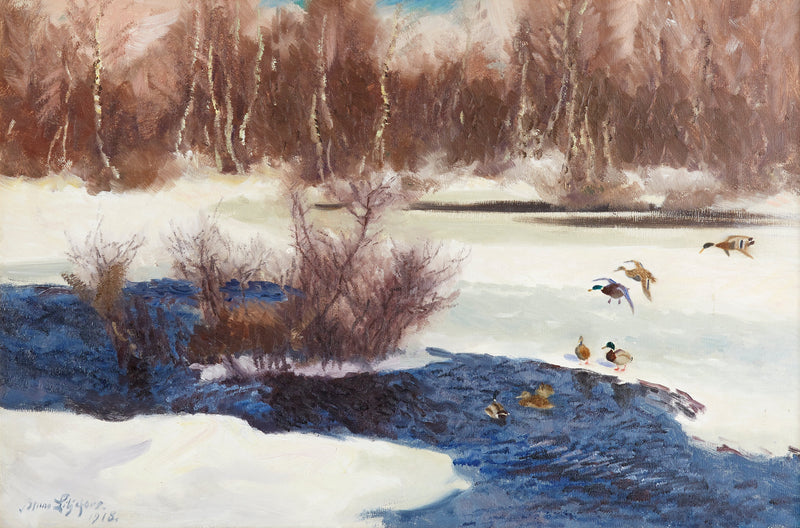 Mallard ducks on a frozen stream - Bruno Liljefors