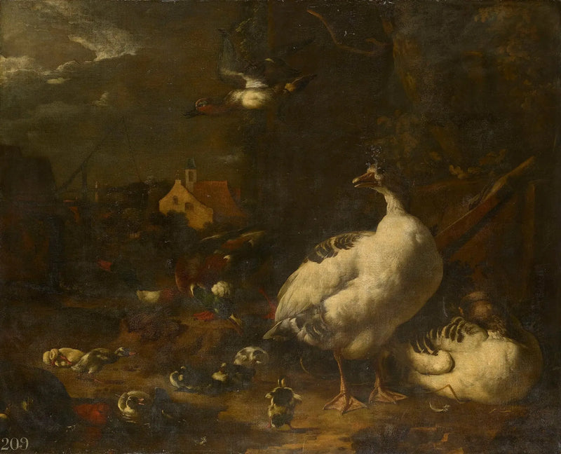 Ducks and geese in a farmyard - Melchior de Hondecoeter