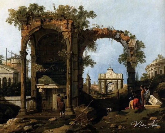 Capriccio avec ruines et bâtiments classiques, vers 1760 (huile sur toile) - Giovanni Antonio Canal - Reproductions de tableaux et peintures haut de gamme