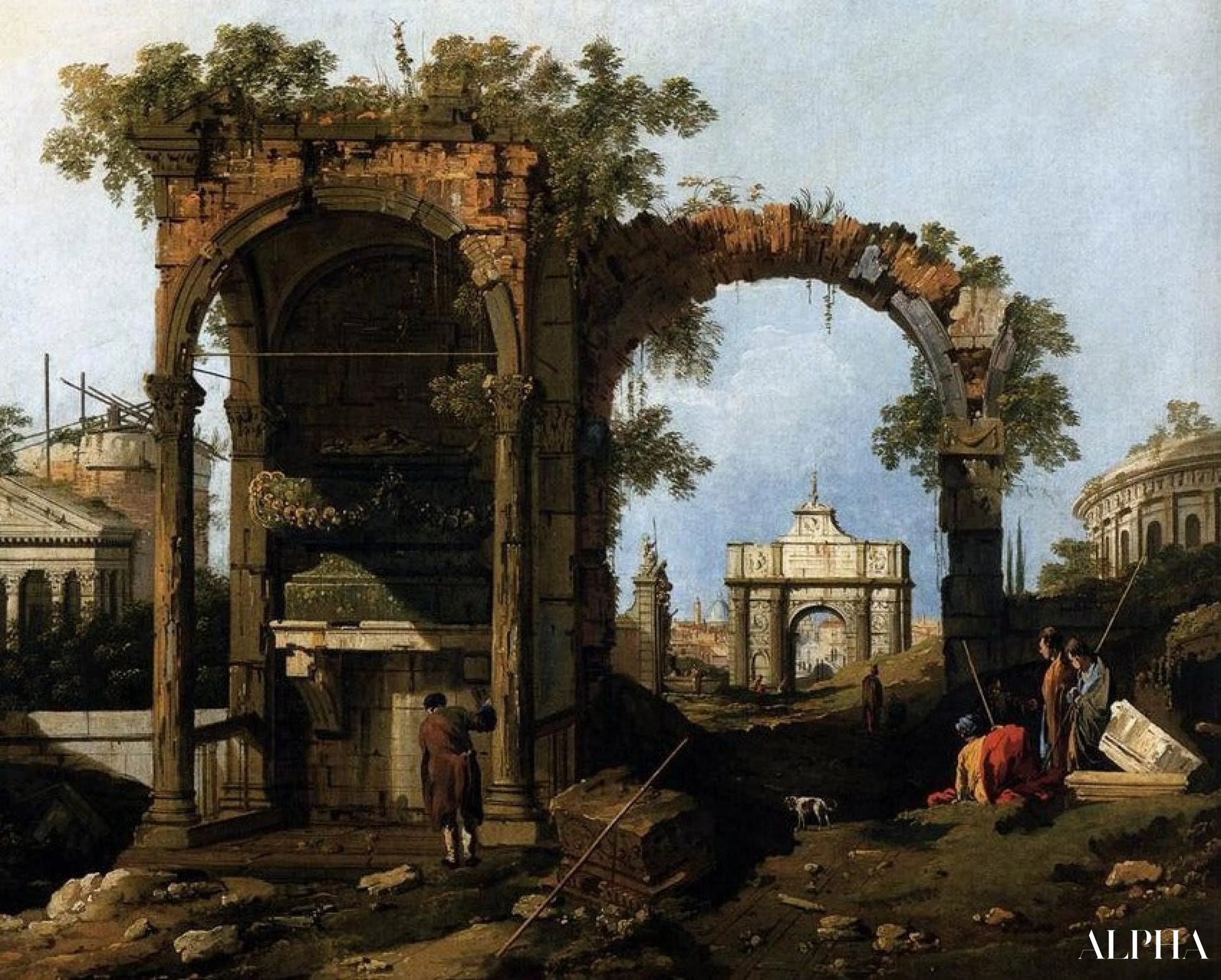 Capriccio with ruins and classical buildings, circa 1760 (oil on canvas) - Giovanni Antonio Canal - High-end reproductions of paintings and artworks
