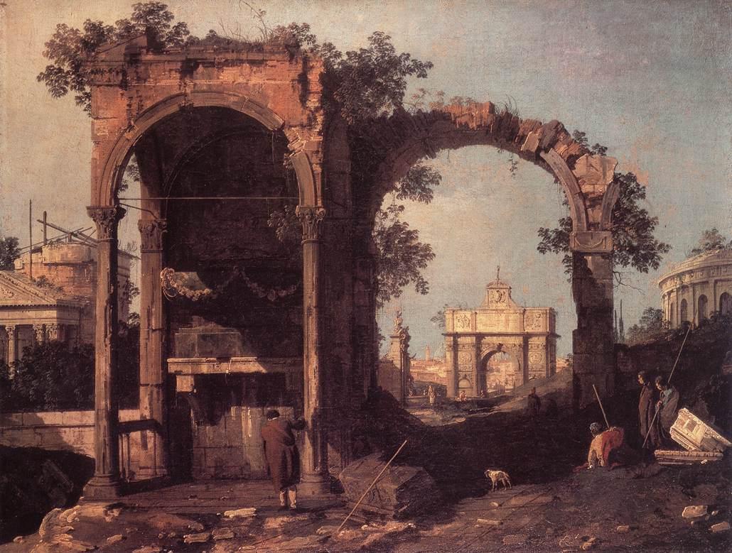 Capriccio with ruins and classical buildings - Canaletto