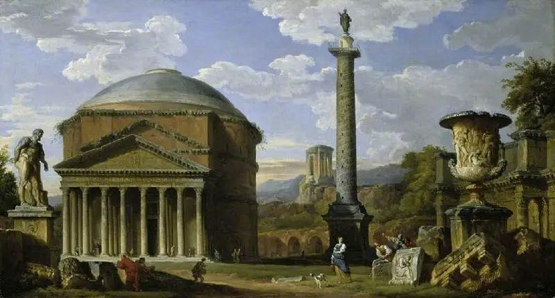 Roman Ruins Capriccio with the Pantheon - Giovanni Paolo Panini
