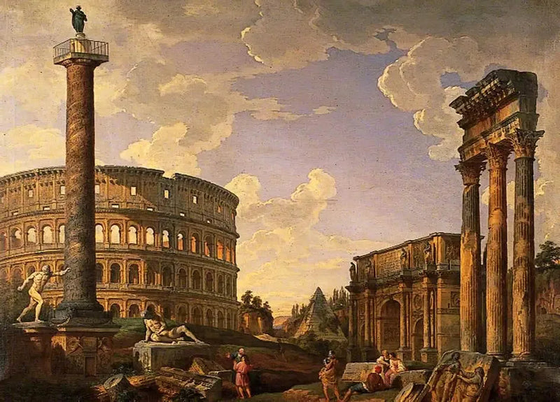 Roman Capriccio, Ruins with the Colosseum - Giovanni Paolo Panini