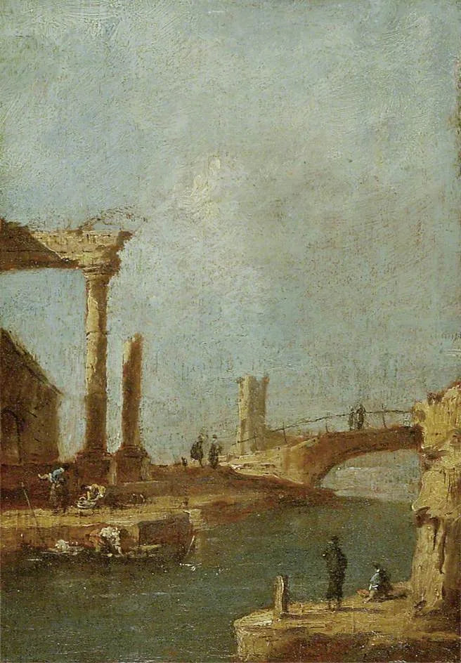 Capriccio: Ruins and a Bridge - Francesco Guardi