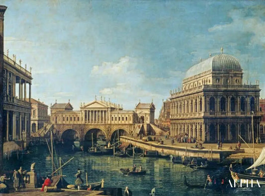 Capriccio : une conception palladienne pour le pont du Rialto  - Giovanni Antonio Canal - Reproductions de tableaux et peintures haut de gamme