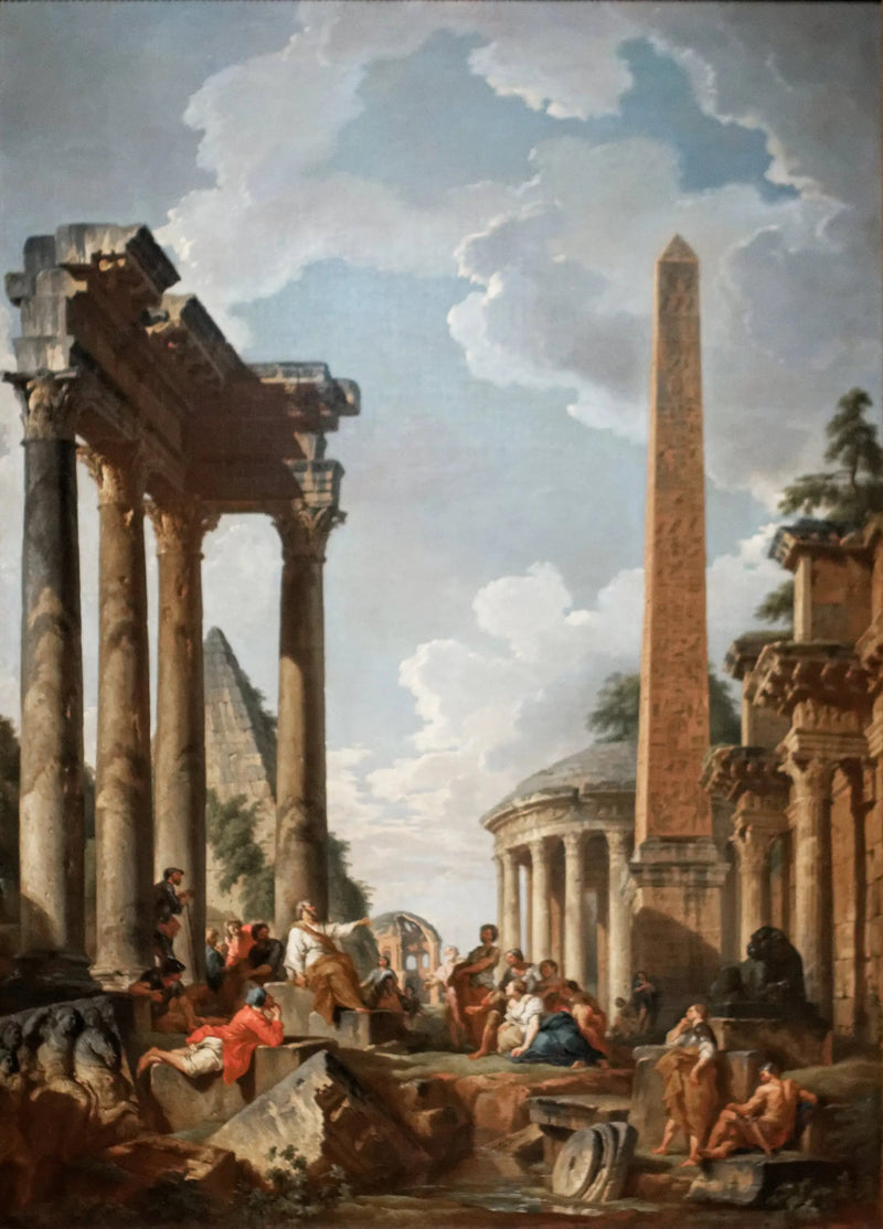 Architectural Caprice with Preacher in Roman Ruins - Giovanni Paolo Panini