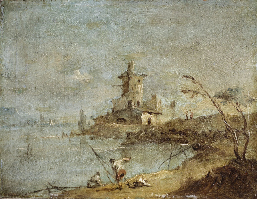 Rustic Caprice, with Water's Edge Tower - Francesco Guardi