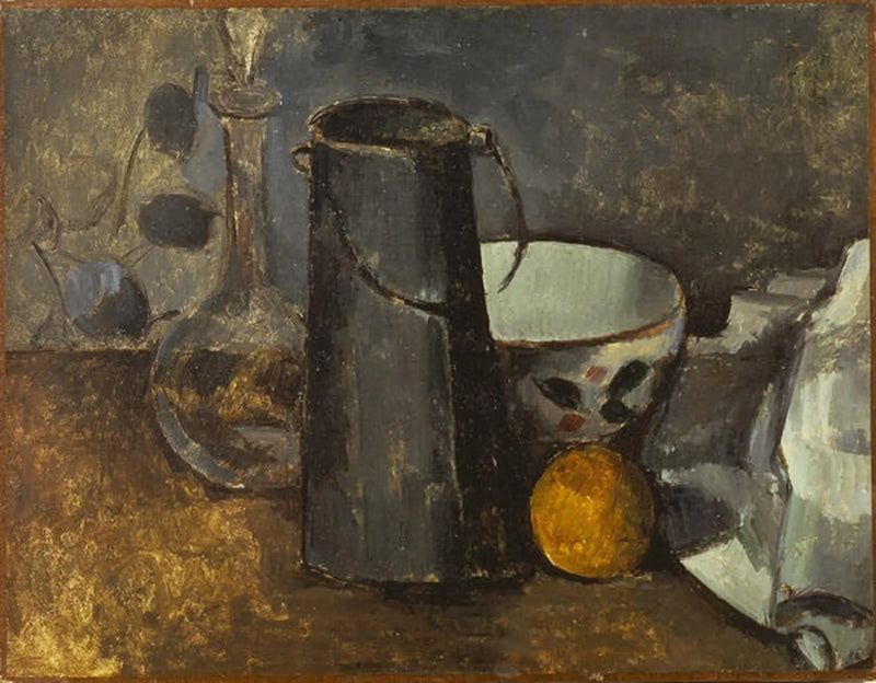Carafe, milk box, bowl and orange - Paul Cézanne