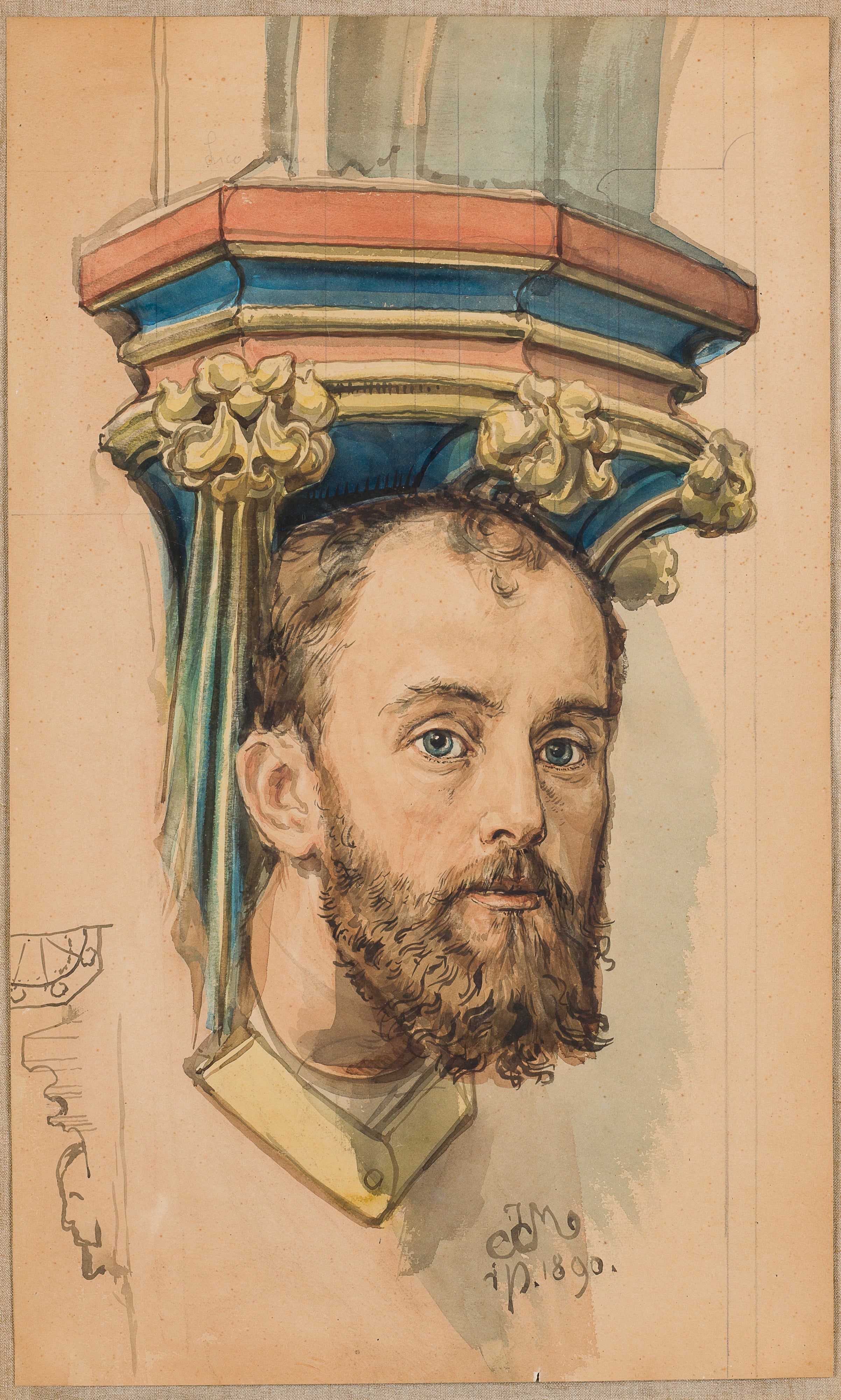 Carton for the polychrome console of the Sainte-Marie church in the shape of a male head (portrait of T. Stryjeński) - Jan Matejko