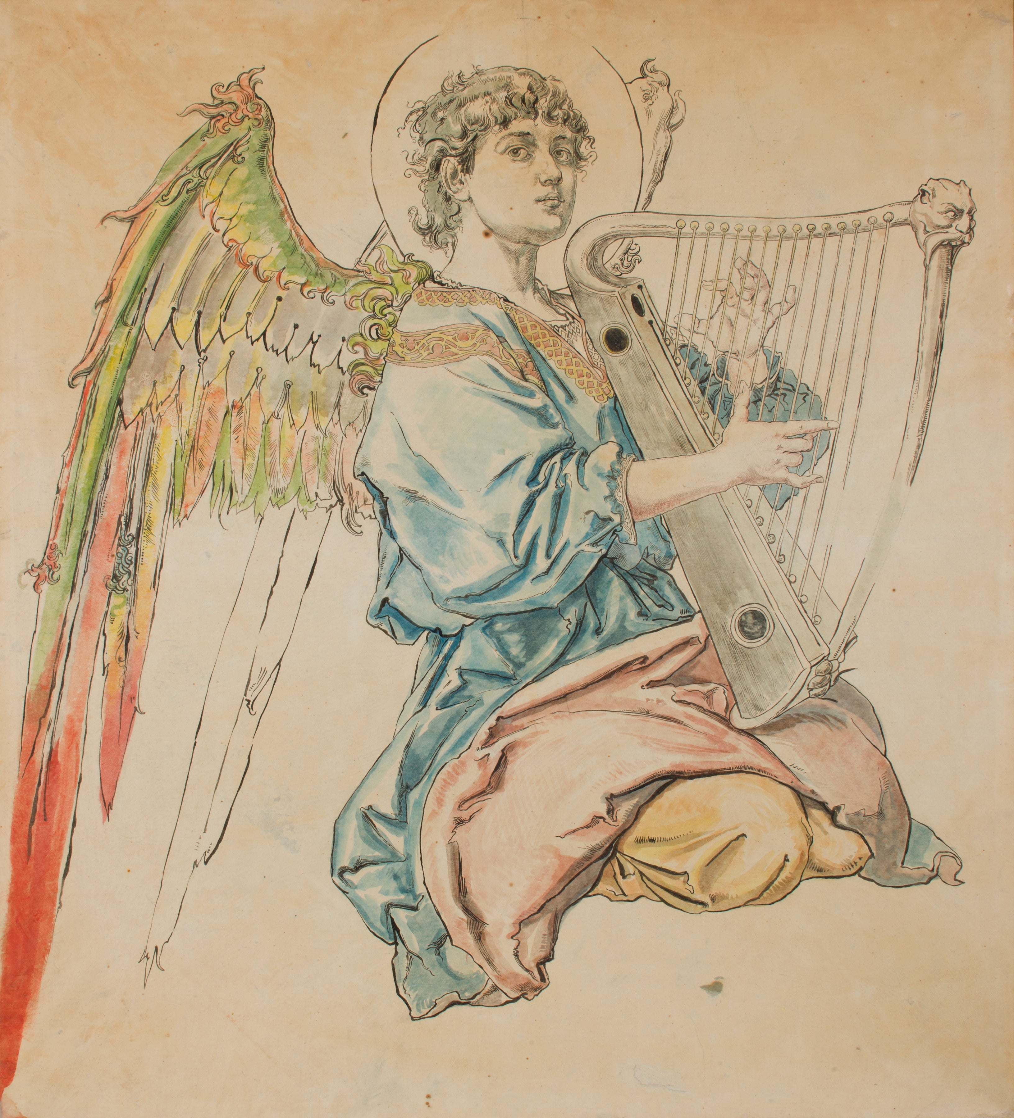 Carton for the polychromy of the Sainte-Marie church – Figure of an angel playing the lute - Jan Matejko