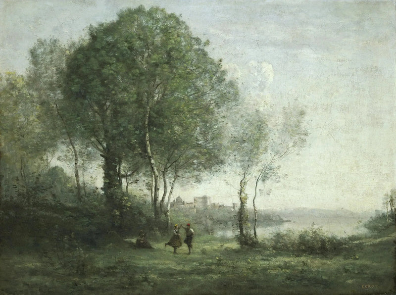 Castel Gandolfo, Tyrolean shepherds dancing by the edge of Lake Albano - Jean-Baptiste Camille Corot
