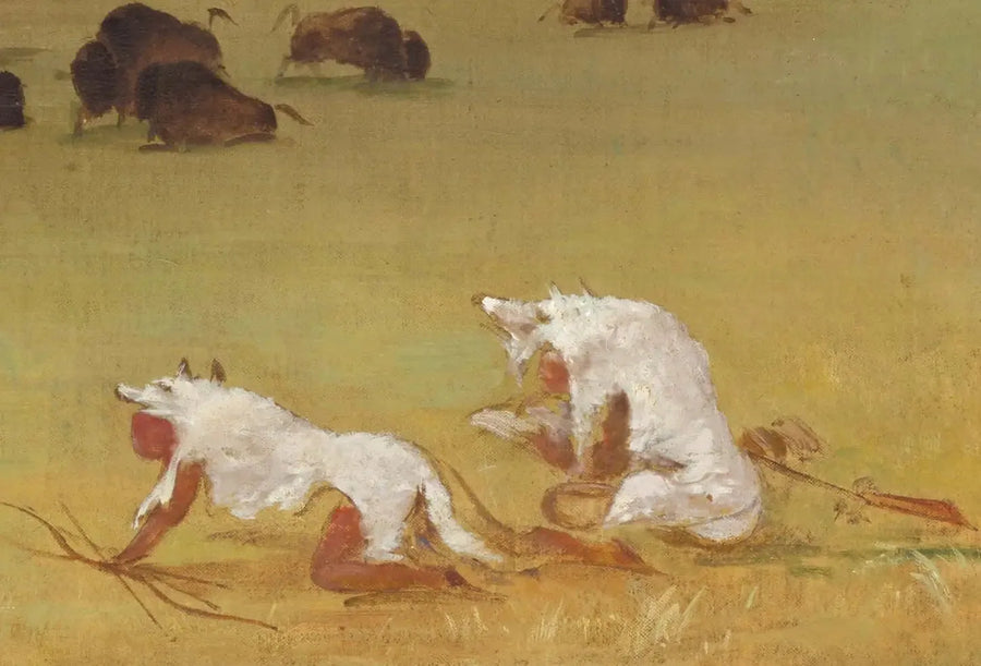 Catlin and his Native American guide approaching the bison under white wolf skins - George Catlin