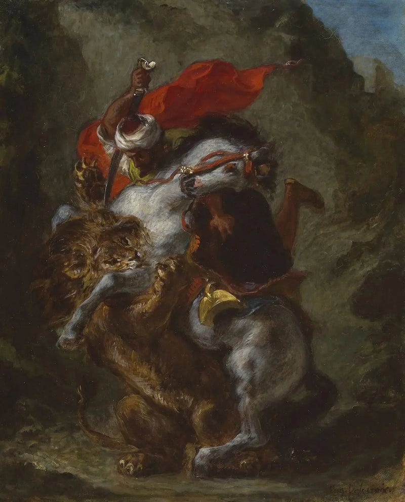 Arab Horseman Attacked by a Lion - Eugène Delacroix