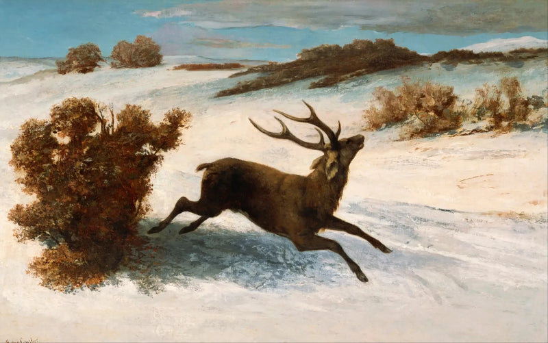 Running Deer in the Snow - Gustave Courbet