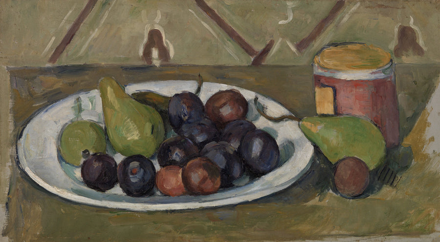 Plate with Fruit and Jar of Preserves - Paul Cézanne