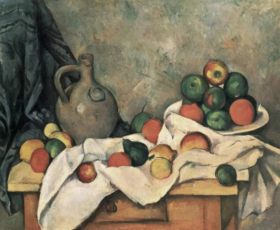 Curtain, Jug, and Fruit Bowl - Paul Cézanne