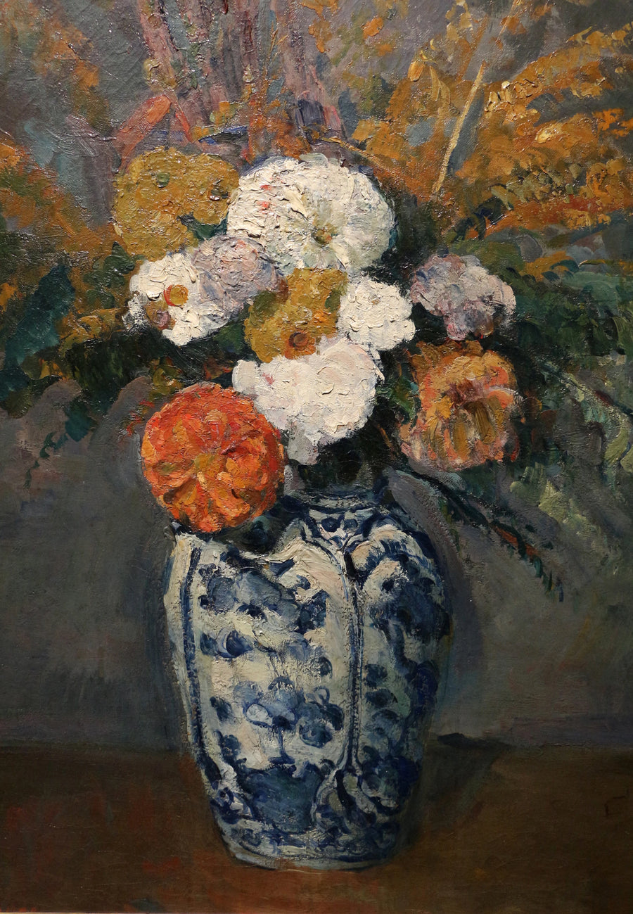 Dahlias in a large Delft vase - Paul Cézanne