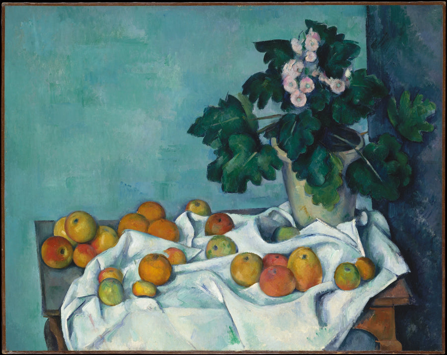 Primroses and Fruits on a Table - Paul Cézanne