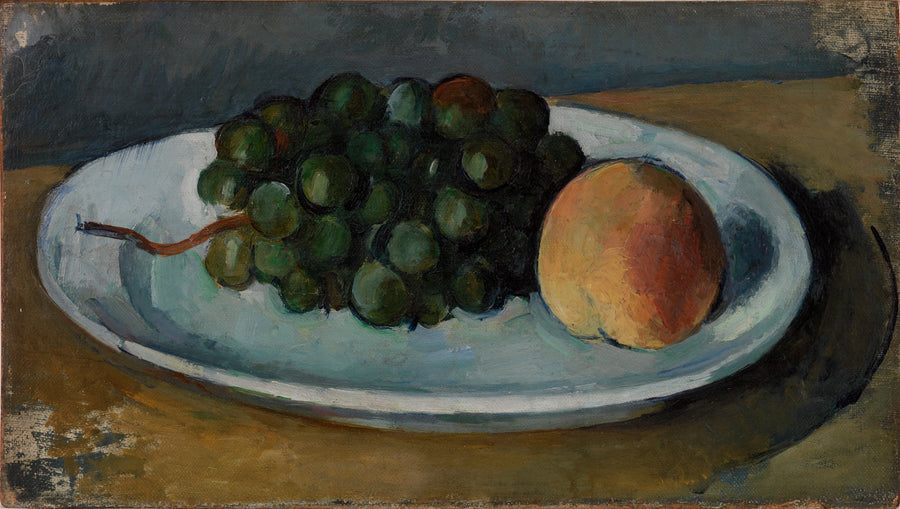 Cluster of grapes and peach on a plate - Paul Cézanne