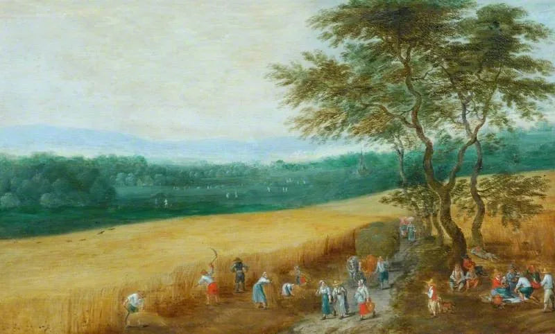 Champ de maïs avec des faucheurs - Jan Brueghel l'Ancien image 1 reproduction de peinture à l’huile