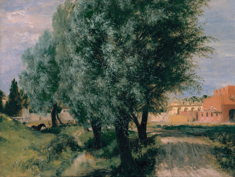Construction site with willows - Adolph von Menzel