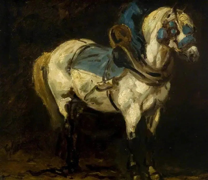 Gray charger harnessed with blue harnesses - Théodore Géricault