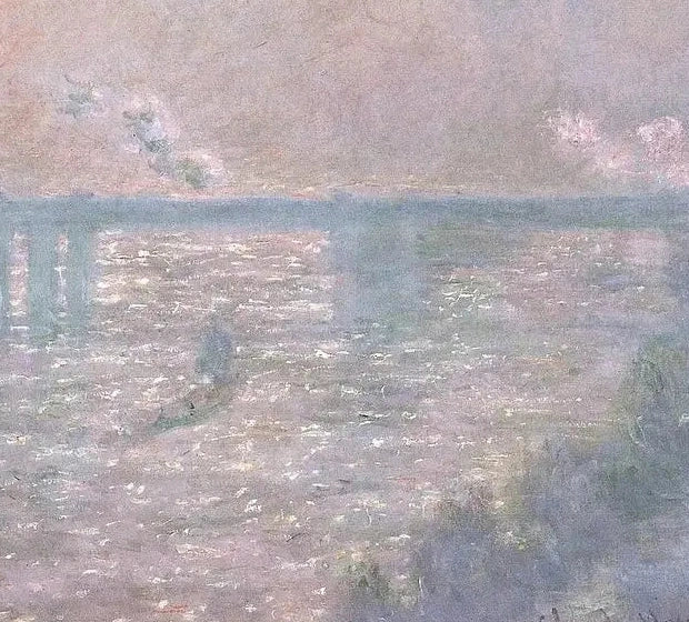 Détail du bateau et des reflets roses de Charing Cross Bridge W1524 de Claude Monet
