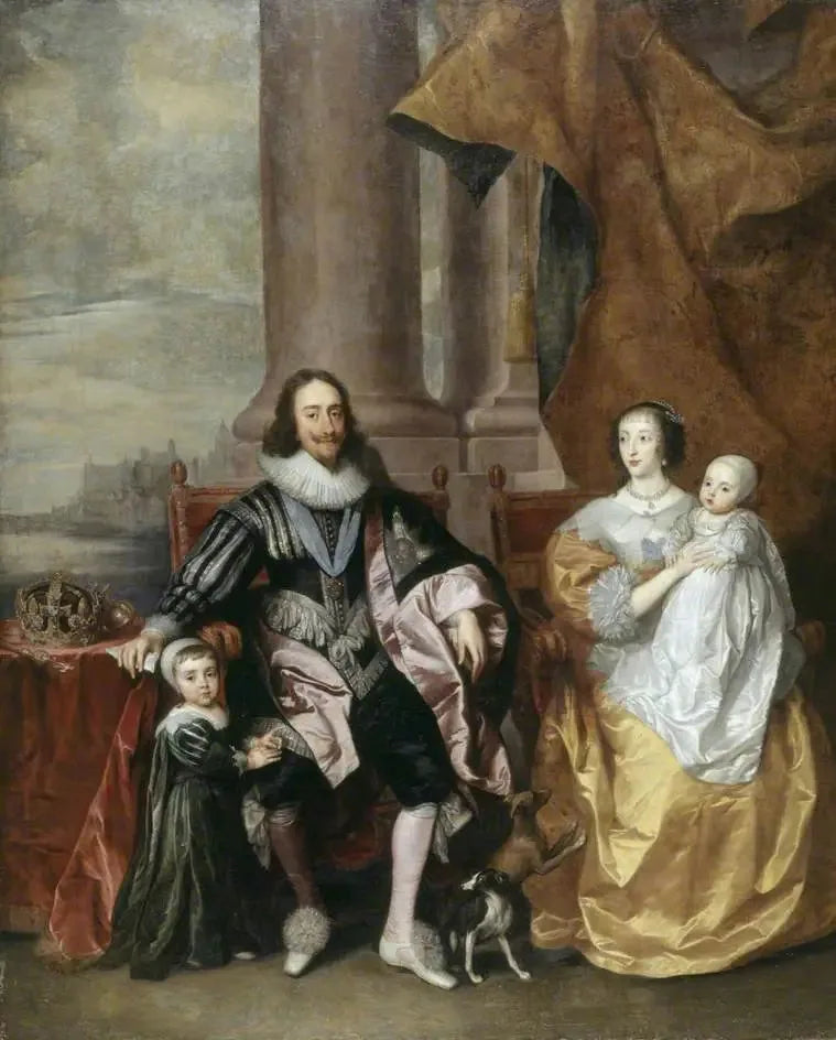 Charles I (1600-1649) and Henriette Marie (circa 1609-1669), with their two eldest children, Prince Charles (1630-1685) and Princess Marie (1631-1660) - Antoine van Dyck