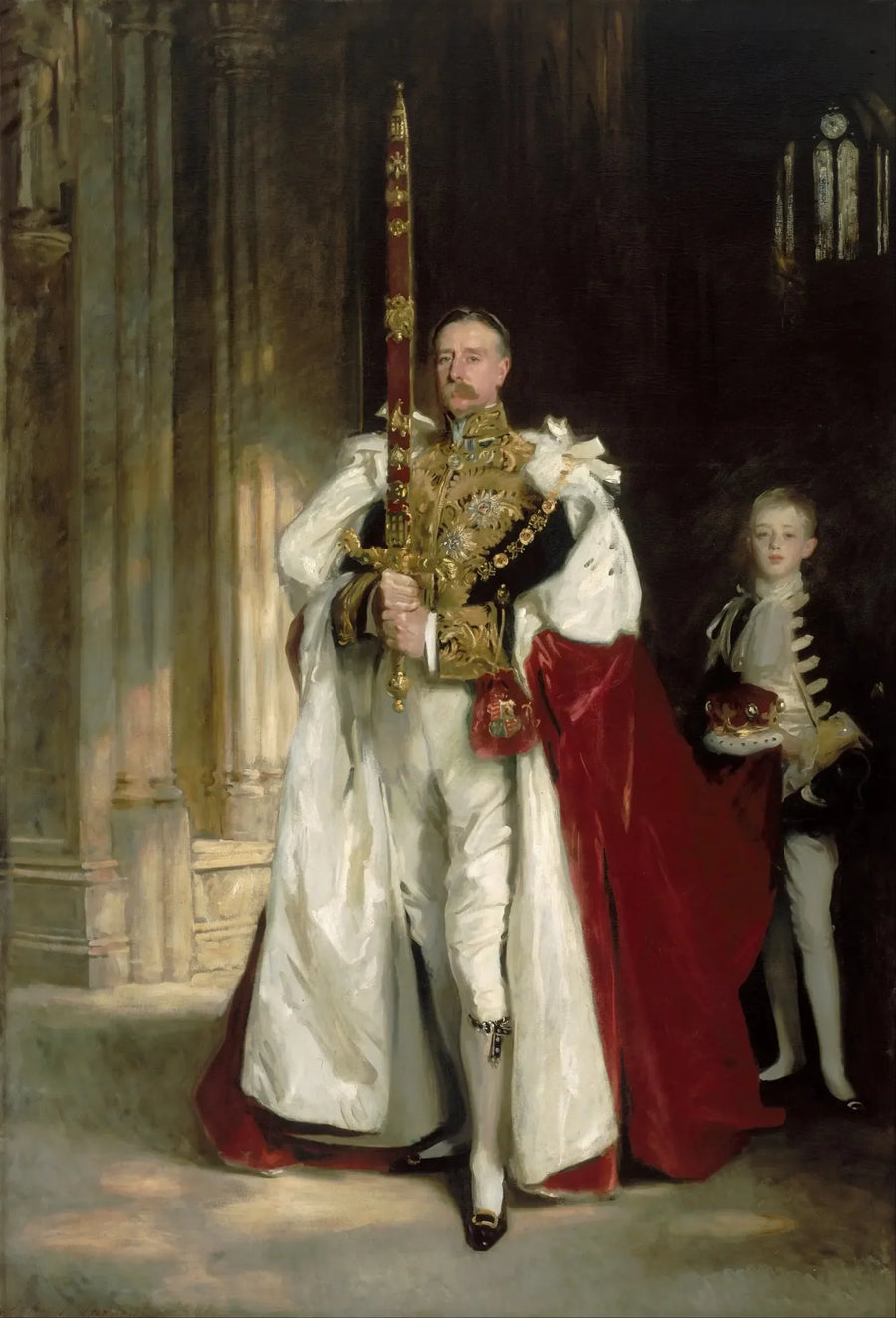 Charles Stewart, sixth marquis of Londonderry, wearing the great sword of state during the coronation of King Edward VII, in August 1902, and Mr. W. C. Beaumont, his page on that occasion - John Singer Sargent