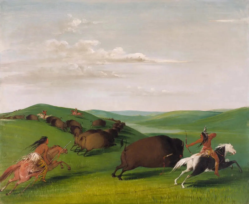 Bison Hunt with Bows and Spears - George Catlin
