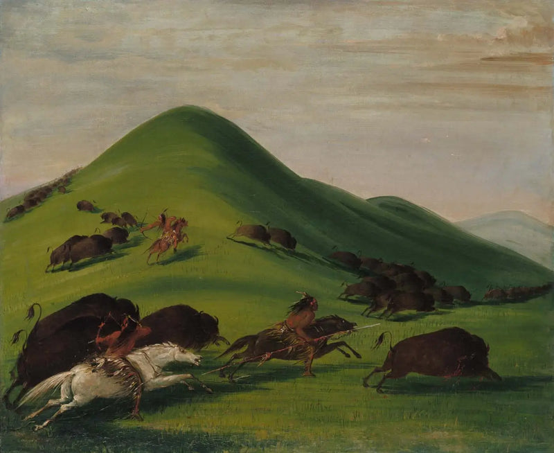 Bison Hunt on Prairie Bluffs - George Catlin