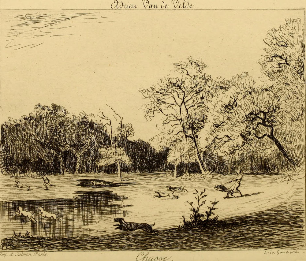 Chasse au cerf dans un paysage forestier marécageux - Adriaen van de Velde image 1 tableau peint à l’huile sur toile